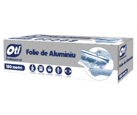 Folii si pungi alimentare - Folie Alimentara Aluminiu OTI Professional, 30cm x 150m, Ambalata in Cutie de Carton, Folii din Aluminiu pentru Alimente, Uz Casnic
