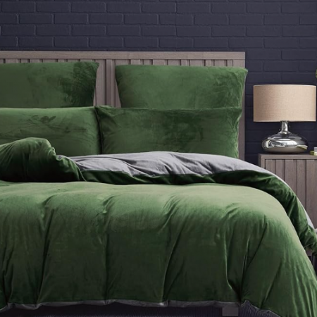 Set husa pilota pentru iarna plush/microfibră 135 x 200 cm – doua fete, extra moale, călduroasă, cu fețe de pernă 80×80 cm -, verde/gri [2]