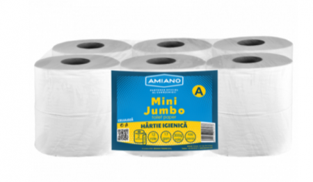 Consumabile de hartie - Hartie igienica Mini Jumbo Amiano, alba, 2 straturi, 12 role A - 10127