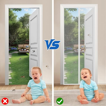 Plasa magnetica pentru usa balcon, anti-insecte, 95 x 200 cm, alb pur, fara benzi, instalare usoara, fara scule [6]