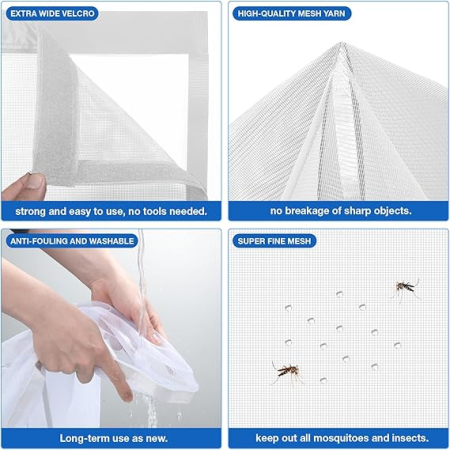 Plasa magnetica pentru usa balcon, anti-insecte, 95 x 200 cm, alb pur, fara benzi, instalare usoara, fara scule [5]