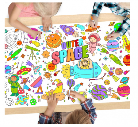 Textile & Decoratiuni - Poster Gigant de Colorat pentru Copii – Tematică Spațială, 80x183 cm, Activitate Creativă pentru Petreceri și Școală