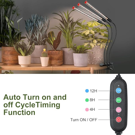 Lampa cu 3 capete si clip, 27W, Lumina LED Full Spectrum pentru plante de interior, bonsai si rasaduri, cu timer, suficient de puternica ca soarele, Home Plug [4]