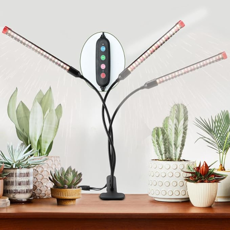 Bricolaj - Lampa cu 3 capete si clip, 27W, Lumina LED Full Spectrum pentru plante de interior, bonsai si rasaduri, cu timer, suficient de puternica ca soarele, Home Plug