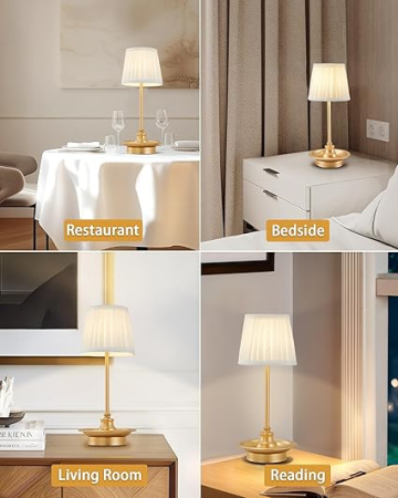 Lampa de masa LED fara fir GyroVu, reincarcabila, touch dimabila, abajur textil, pentru dormitor, birou, restaurant [1]