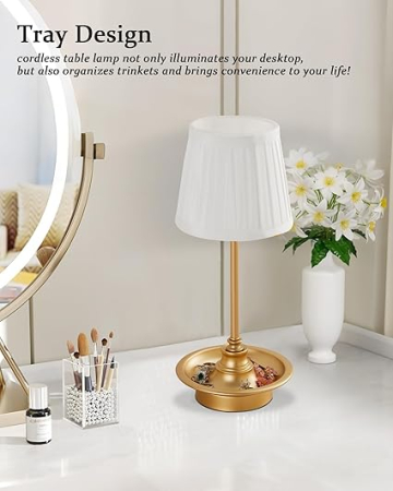 Lampa de masa LED fara fir GyroVu, reincarcabila, touch dimabila, abajur textil, pentru dormitor, birou, restaurant [2]