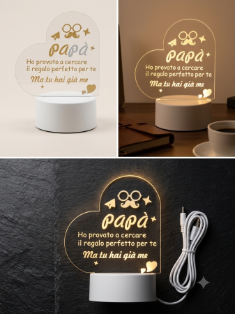 Lampa LED Personalizata pentru Tata, Cadou Perfect pentru Tati, Mesaj in Italiana "Papa, ho provato a cercare il regalo perfetto per te, ma tu hai gia me", Decor Luminos [2]