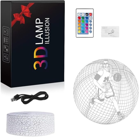 Lampă LED 3D „Iluzie Optică” Baschet, schimbare 7–16 culori, comandă tactilă + telecomandă, USB/baterii – decor Crăciun & cadou copii [2]