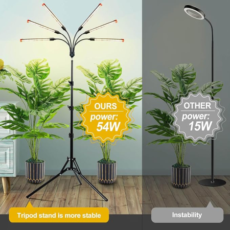 Lampă de Creștere pentru Plante de Interior – 54W cu Suport Reglabil, Spectru Complet, Timer 4/8/12h – Ideală pentru Bonsai și Alte Plante [1]