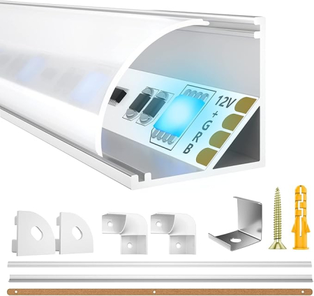 Bricolaj - Profil LED aluminiu LIAOINTEC 10x1 m, V-Shape, cu capac alb mat, capete și suport montaj pentru benzi LED