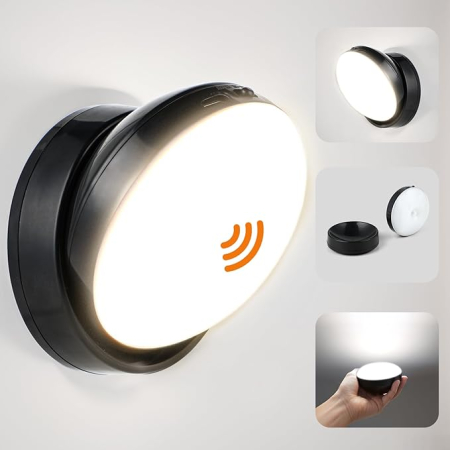Accesorii pentru gradina - Lampa LED de perete cu senzor de miscare, neagra, cu intrerupator, rotatie 360°, lumina 3000K/7000K, magnetica, fara fir, pentru living, hol si scari