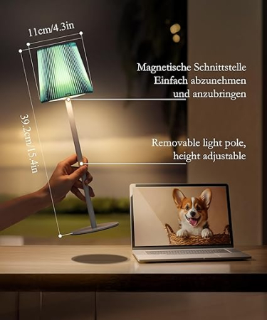 Lampa de masa wireless Faithorse, LED reglabil, reincarcabila, IP54 impermeabila, 3 moduri de culoare, pentru dormitor [5]