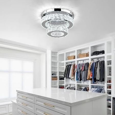 Candelabru modern LEONTYNE cu cristale, 2 straturi, rotund, pentru dormitor, hol, bucatarie, alb rece, clasa energetica E [1]