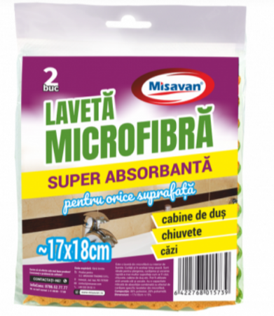 Laveta microfibra super absorbanta Misavan, 20*17cm, 2 buc/set, 5007