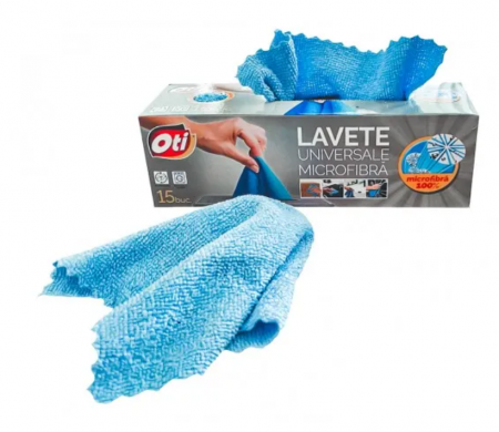 Curatenie - Lavete universale OTI, la cutie de 15 lavete, microfibra, 22x22 cm, 041702