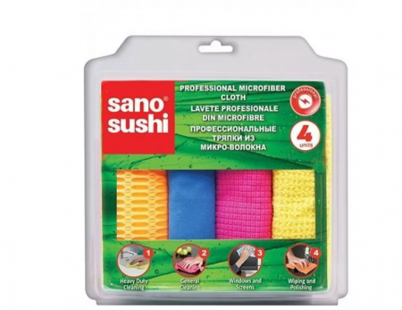 Curatenie - Set 4 lavete microfibra profesional, sano sushi, multicolor