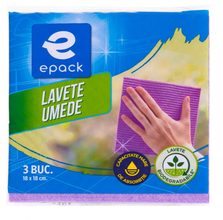 Bureti si Lavete - Set 3 lavete umede Epack, 18x18 cm