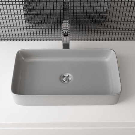 Lichidare Stoc - Lavoar mic 60x34x14 cm, gri, design compact pentru baie de serviciu sau mobilier baie, model A97GAM
