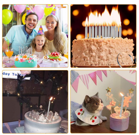 Set de 24 lumânări spiralate cu suport, lungi de 13,5 cm, cu strat metalic argintiu/auriu, ideale pentru tort sau cupcake. [5]