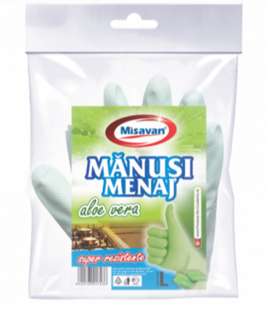 Curatenie - Manusi menaj cu aloe vera Misavan, marime L, 1 pereche/ set, 7103