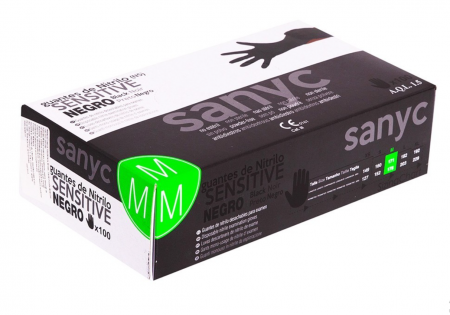Manusi unica folosinta - Mănuși Sanyc Sensitive, de unică folosință, fără pudră, negre, marime M