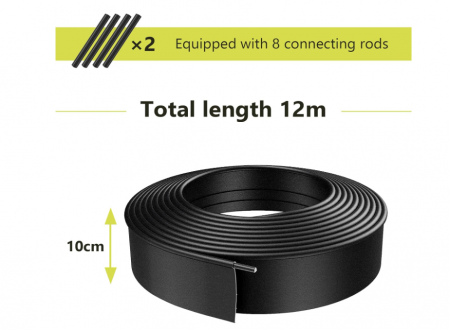 Margine pentru gazon / Delimitator– 12 m x 10 cm, plastic reciclat flexibil, design ușor de tăiat și montat [1]