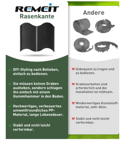 Margine pentru gazon / Borduri Flexibile din Plastic pentru Gradina, 10 m, Calitate Premium, Rezistente UV, Instalare Ușoara, pentru Aleii, Gazon, Straturi de Flori, Negru [5]