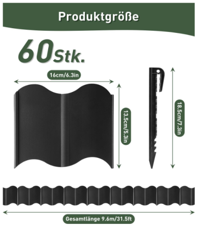 Margine pentru gazon / Borduri Flexibile din Plastic pentru Gradina, 10 m, Calitate Premium, Rezistente UV, Instalare Ușoara, pentru Aleii, Gazon, Straturi de Flori, Negru [2]