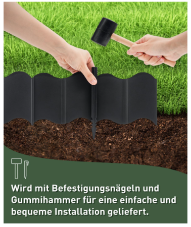 Margine pentru gazon / Borduri Flexibile din Plastic pentru Gradina, 10 m, Calitate Premium, Rezistente UV, Instalare Ușoara, pentru Aleii, Gazon, Straturi de Flori, Negru [1]