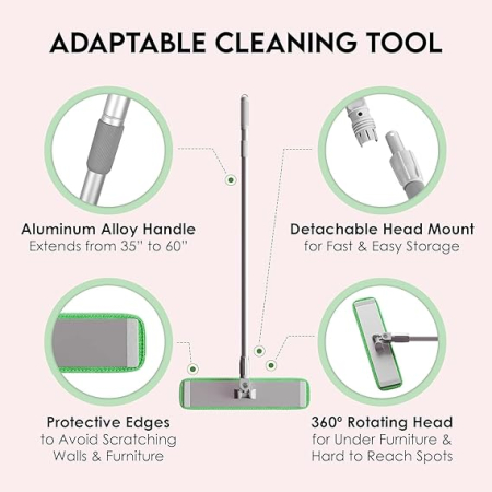 Set mop pardoseala cu maner telescopic 89-152 cm, 4 lavete microfibra, rotire 360°, pentru parchet si alte suprafete [8]