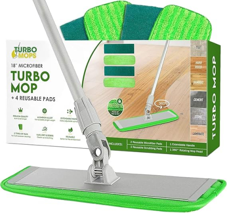 Maturi, mopuri si galeti - Set mop pardoseala cu maner telescopic 89-152 cm, 4 lavete microfibra, rotire 360°, pentru parchet si alte suprafete
