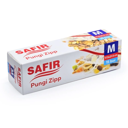 Pensule, spatule si teluri bucatarie - Pungi alimentare plastic cu ziplock, 175x215 mm, SAFIR M, 15 buc/set, 012971