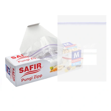 Pungi alimentare plastic cu ziplock, 175x215 mm, SAFIR M, 15 buc/set, 012971 [2]