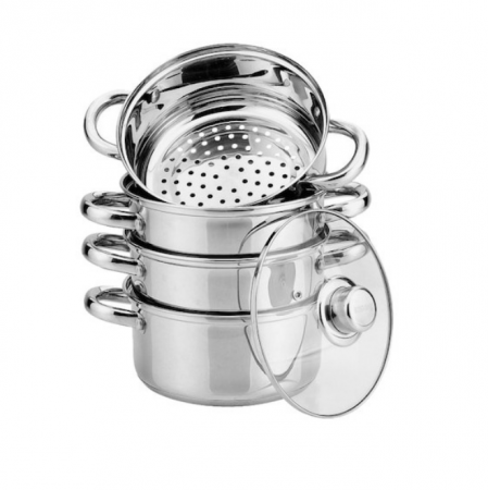 Set de gatit sub aburi din inox, 5 piese, 1.5 litri, capac sticla, inclusiv inductie, inox [0]