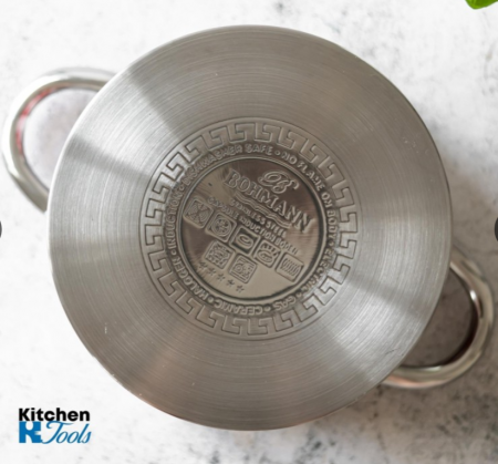 Oala din inox cu buline Bohmann, 20cm, 3.6L, capac sticla termorezistenta, manere inox [3]