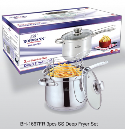 Oala friteuza din inox de 18x15cm, 3.4L, capac sticla, inductie [0]