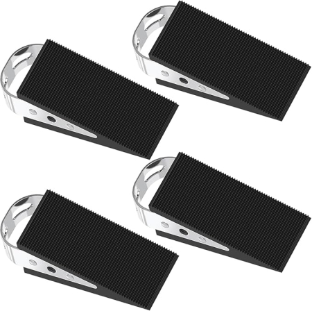 Lichidare Stoc - Set 4 opritoare de usa BetterJonny din cauciuc solid cu suport din otel inoxidabil, protejeaza podeaua si peretii, pentru toate tipurile de suprafete