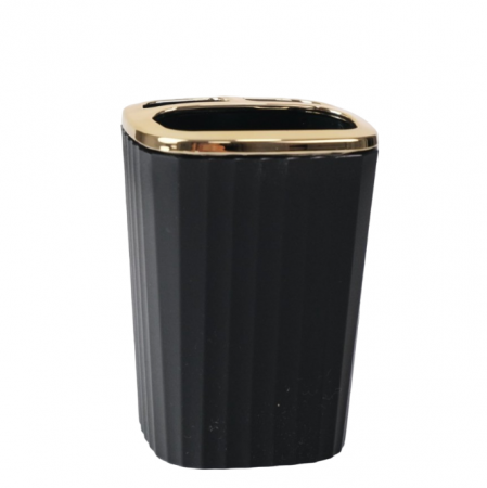 Suporturi si accesorii de baie - Pahar plastic pentru periute dinti, Negru/Auriu, Wei