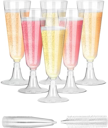 Lichidare Stoc - Set 45 pahare de șampanie LAOYE – pahare din plastic transparente 160 ml, reutilizabile, pentru nuntă, petreceri, picnic și zi de naștere