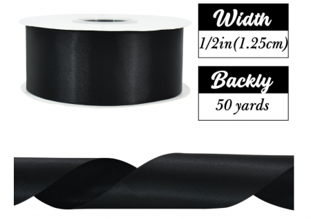 Panglică satin TONIFUL negru – 2,5 cm × 45 m, lățime 1″, pentru cadouri, flori și decor festiv [1]