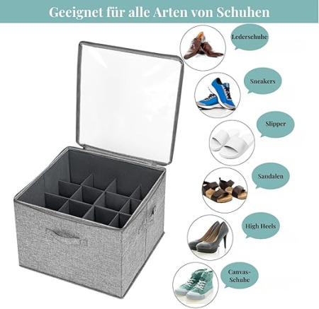 Set 2 organizatoare pantofi Arsey, 16 compartimente, pliabile, capac transparent, economisire spatiu, gri [1]