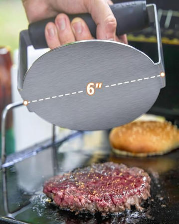 Prensă de hamburger rotundă 6” – din oțel inoxidabil, antiaderentă, cu mâner anti-arsură pentru grătar și planșă, pentru burgeri suculenți [3]