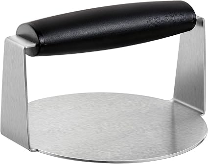 Bricolaj - Prensă de hamburger rotundă 6” – din oțel inoxidabil, antiaderentă, cu mâner anti-arsură pentru grătar și planșă, pentru burgeri suculenți