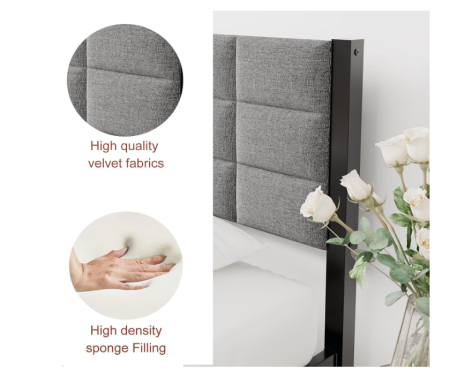 Pat Dormitor 120x200 cm JUISSANO – Cadru Pat Metal + Spatar + Cap de Pat, Spatiu Depozitare, Fara Saltea [3]