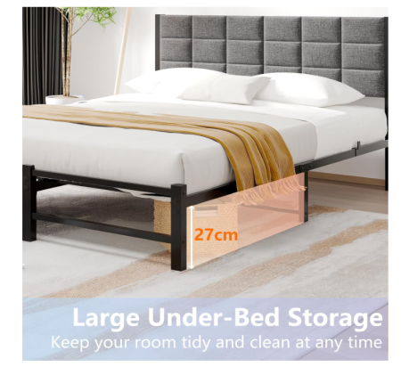 Pat Dormitor 120x200 cm JUISSANO – Cadru Pat Metal + Spatar + Cap de Pat, Spatiu Depozitare, Fara Saltea [4]