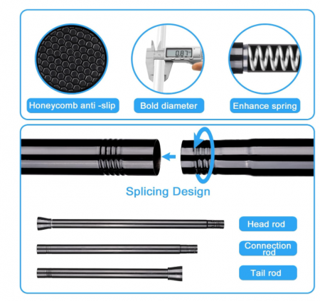 Bară dus tensionată 70–130 cm – fără găurire, capete antialunecare, negru/argintiu [5]