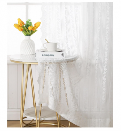 Set 2 perdele semi-transparente, 225 x 140 cm, cu inele, stil vintage brodat, pentru living sau dormitor [6]
