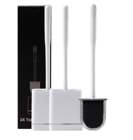 Curatenie - Set 2 Perii WC Moderne cu Suport de Podea, Alb, 39 cm, Design Elegant, Igiena si Curatenie Baie