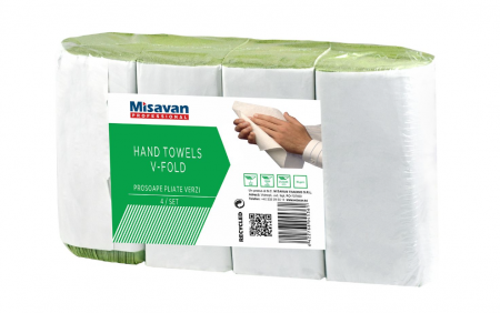 Prosoape hartie pliate V, Premium, verde, 1 strat, 4 seturi/ pachet, 250 foi/set - 90018565 [1]