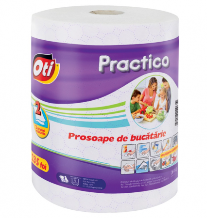 Consumabile de hartie - Prosop de bucatarie Oti Practico, 2 straturi, 235 foi, insertii mov, monorola